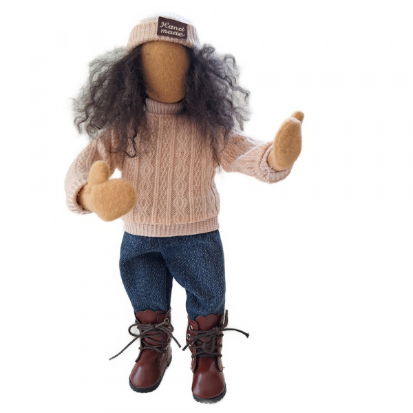 Pinker Pulli & Jeans & Mütze & Sneakers - für Jugendliche 25cm